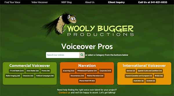 Image of the home page for Wooly Bugger Productions